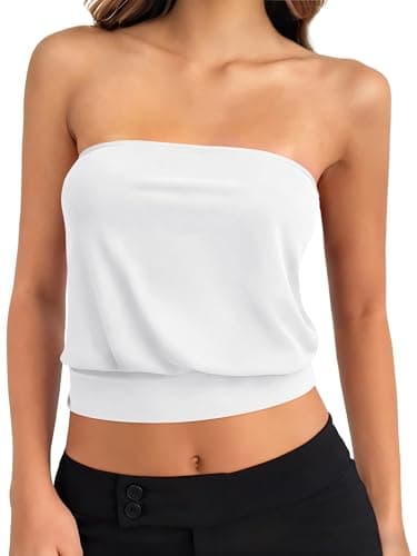 ANRABESS Tube Tops for Women Bandeau Strapless Cropped Banded Hem 2026 Summer Clothes White XX-Large - Image 1