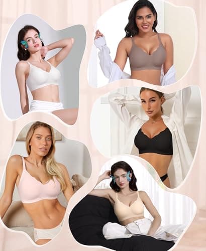 Ganado Scalloped Wireless Bras for Women Seamless No Underwire Bra Full Coverage Padded Comfortable Bralettes (White, Small) - Thumbnail 5