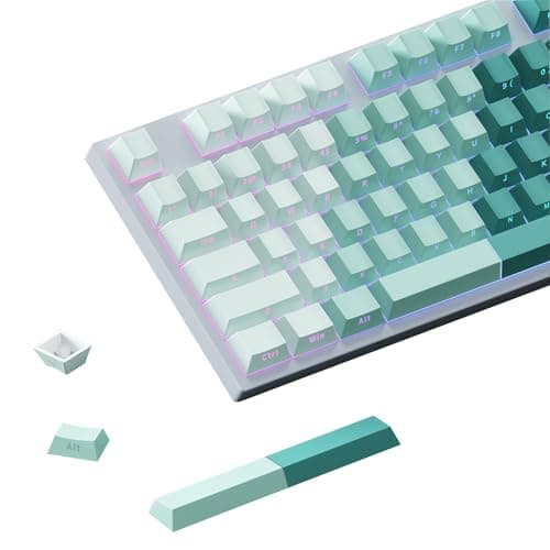 AKepopery Gradient Green Side-Print Shine-Through PBT Keycaps, 121 Keys Cherry Profile, Smooth Gradient, Dual-Tone Spacebar with Light Strip, for MX Switches,for Keyboards with LED Facing South - Image 1