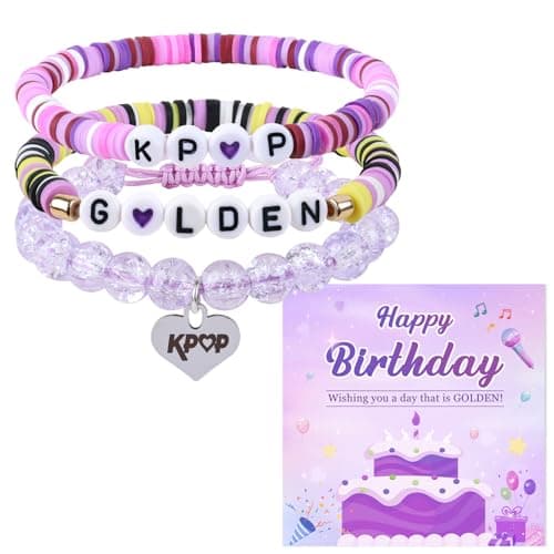 JIANZHEN KPop Bracelet Merch Stuff and Birthday Card Korea-Pop Demon Christmas Jewelry Birthday Party Decor Cosplay Outfits Accessories for Gir Women Daughter Sister Fans (Style2-Purple Crystal) - Image 1