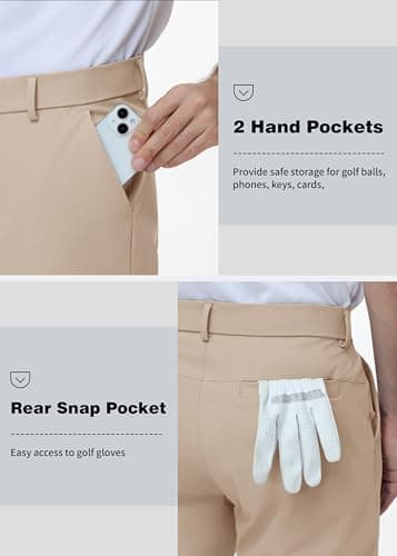Nakvoc Golf Pants for Men Work Dress Pants Lightweight Quick Dry Casual Slack Trousers(Khaki L32.W34 - Thumbnail 3