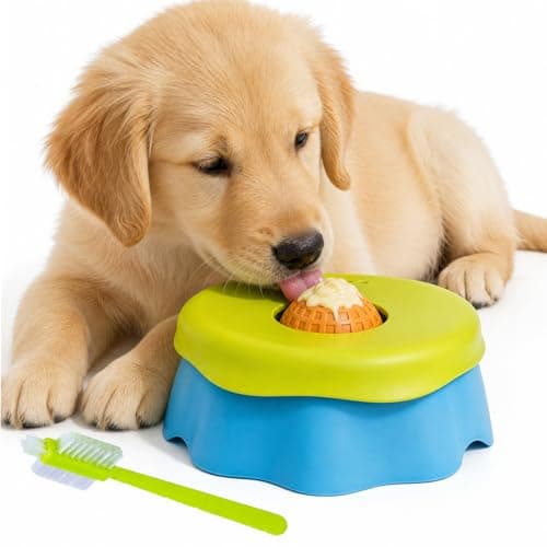 Slow Feeder Dog Bowls for Liquid Treat, Anti Slip Dog Lick Bowl with Rolling Ball for Puppies Medium Small Dogs, Dichromatic Dog Licking Bowl for Boredom Anxiety Relief, Includes Cleaning Brush