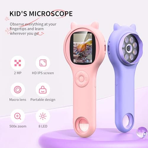Microscope for Kids - Electronic Handheld Magnifying Glass for Children-STEM Outdoor Science Kit for Summer Travel & Camping Toy,Birthday Gifts Toys for 5-8 9-12 Year Old Girls（Purple） - Thumbnail 6