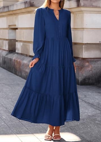 Lazysmile Long Sleeve Dress for Women Navy - Thumbnail 6