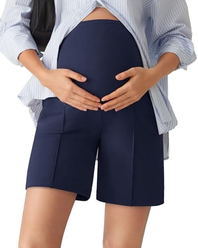 G4Free Pregnancy Shorts Over Bump Maternity Summer Activewear with Pockets Casual Elastic Waist Postpartum Shorts Comfy(Royal Blue,L,6'') - Image 1