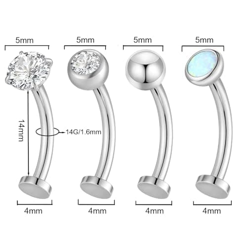 Gnbaoya 4 Pcs 14G Titanium Floating Belly Button Rings for Women Hypoallergenic Flat Back Belly Button Ring 8mm/10mm/12mm/14mm Internally Threaded CZ Opal Navel Rings Piercing Jewelry (Silver, 14mm) - Thumbnail 2