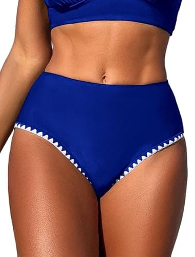 ZAFUL Women's High Cut Bikini Bottom - Bathing Suit Bottom with Modest Coverage High Waist Swim Bottom (Blue S) - Image 1