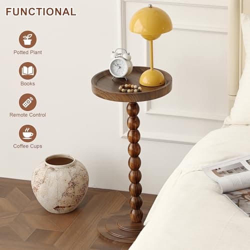 TRUNYAQI Small Drink Table, Round Drink Side Tables for Small Spaces, Wood Martini Table for Bedside and Sofa Couch, Pedestal Cocktail Coffee End Table for Living Room, Bedroom, Corners (Walnut) - Thumbnail 4