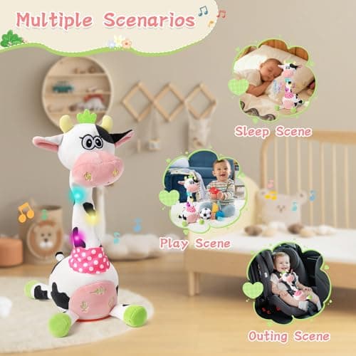 LLUKEME Cute Easter Dancing Cow Plush Toy with Wiggling Neck | LED Lights | Voice Record & Repeat | 10 Children’s Songs | Safe Toy for Boys Girls Age 1-3 | Easter Gifts for Toddlers - Thumbnail 4