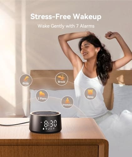 Dreamegg Sound Machine for Sleep - D1 Nova White Noise Sound Machine for Baby Adult with Alarm Clock, Soothing Sounds, Dimmable, White Noise Alarm Clocks for Bedrooms Heavy Sleepers Travel, Black - Thumbnail 3