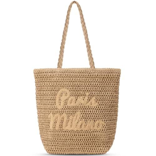 fauson Beach Bags for Women - Large Straw Bag Woven Beach Tote, Summer Handmade Shoulder Handbag for Vacation - Image 1