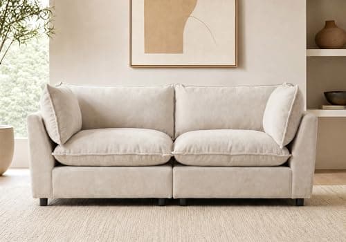 Iroomy Modular Sectional Sofa, Oversized Chenille Cloud Couch, Deep Comfy Seat, 2-Seater Sofas Couches for Living Room, Beige, High Feet