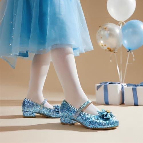 DREAM PAIRS Girls Dress Shoes Princess Shoes for Toddler Little Girl Mary Jane Low Heels Glitter Flower Party Wedding Footwear,Size 1 Little Kid,Blue,KFL218 - Thumbnail 3