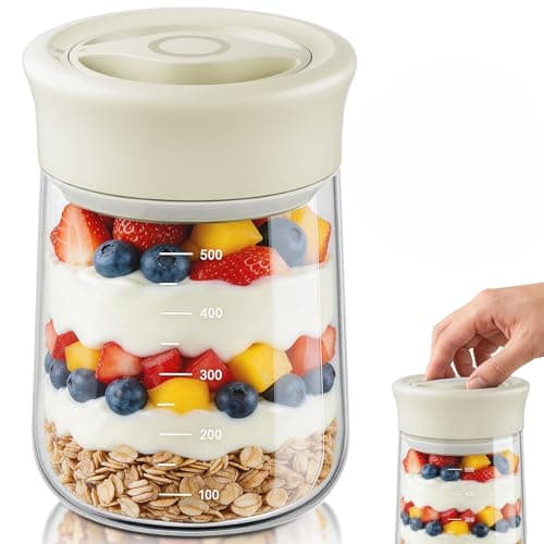 OURCABECUE Overnight Oats containers with Lids, Upgraded Easy Open quarter twist, 16 oz Glass Food Storage Jars, Wide Mouth Mason Salad Jars for Meal Prep, Coffee Beans, Grains, Loose Tea and More - Image 1