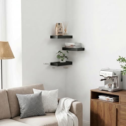 Modcraft Black Floating Shelves for Wall Set of 3, 11.8 Inch Small Wall Shelves for Bathroom Over Toilet, Home Office & Bedroom Storage, Wall Mounted Shelf Set for Decor, Books & Collectibles - Thumbnail 6