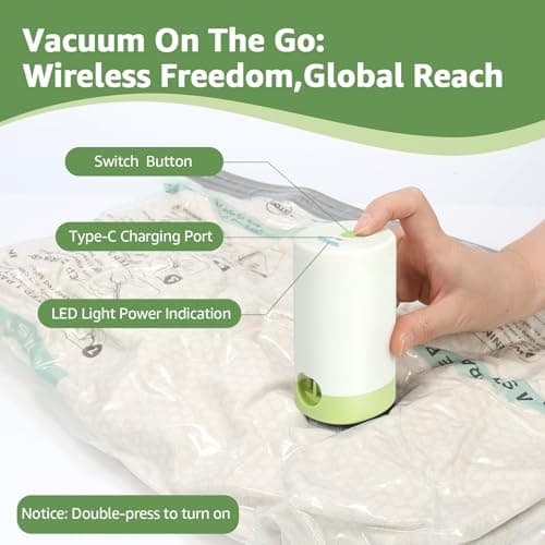 9 Packs Vacuum Bags for Travel with Rechargeable air Pump, 3 Sizes Vacuum Seal Bags for Clothing, Space-Saving Compression Storage Bags for Travel & Closet Organization - Thumbnail 2