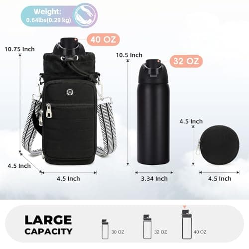 YIQUN Water Bottle Carrier bag with Strap ，Water Bottle Holder with Strap and with Phone Pocket for Walking, Hiking, Cycling - Thumbnail 3