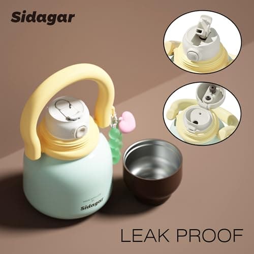 Sidagar 22 oz Water Bottle with Straw and Bowl, Wide Mouth Insulated Stainless Steel Tumbler;24H Ice Cold Leak-Proof Cup for Women Picnic & Hiking; Heart Bracelet Charm, Ideal Gift Choice, Gem Blue - Thumbnail 3