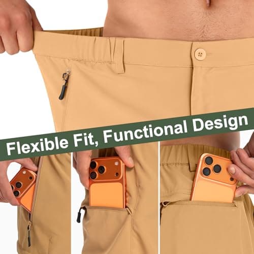 Men's 9" Hiking Cargo Shorts Quick Dry Stretch for Outdoor Work Golf Khaki - Thumbnail 2