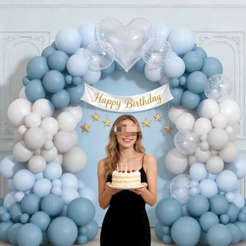 Dusty Blue Sand White Balloon Garland Arch Kit Light Blue White Balloons for Wedding Baby Shower Gender Reveal Birthday Party Decorations - Thumbnail 6