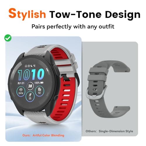 Velocarer Watch Band for Garmin Forerunner 265/Forerunner 255/Vivoactive 4/Venu 3/Venu 2, 22mm Quick Release Silicone Sport Bands, Light Gray & Red - Thumbnail 4