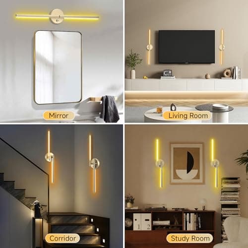 Battery Operated Wall Sconce Set of Two,Wireless Magnetic Wall Lights with Remote, 360°DIY Rotatable 5CCT Dimmable with Timer,RGB Cordless Wall Gold Sconces Decor for Vanity Bedroom Hallway 10000mAh - Thumbnail 3