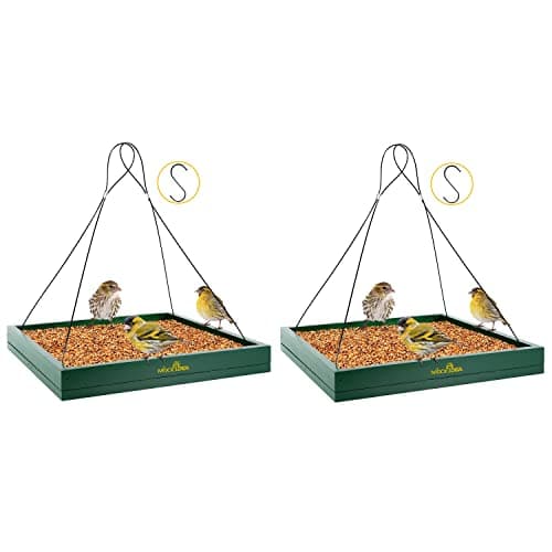 MIXXIDEA Bird Feeder Hanging Tray, Wooden Platform Hummingbird Feeder Hanging Tray Mesh Seed Platform for Garden Yard Outside Decoration Attracting Wild Birds (Green-2pk) - Image 1