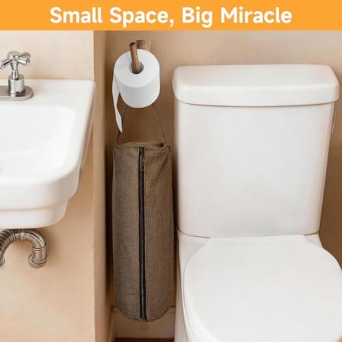 Wooden Toilet Paper Holder Wall Mount - Self-Adhesive Bathroom Tissue Holder, Retro Bohemian Farmhouse Style, No Drilling for Small Spaces Bathrooms RVs and More - Walnut Color - Thumbnail 3
