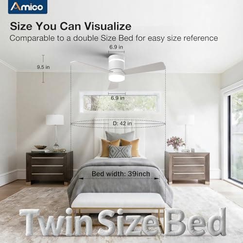 Amico 42‘’ RGB Ceiling Fans with Lights, Low Profile Flush Mount Small Ceiling Fan, Remote Control/APP Control, 3CCT, Reversible, Bedroom, Living Room, Kids Room, White - Thumbnail 3