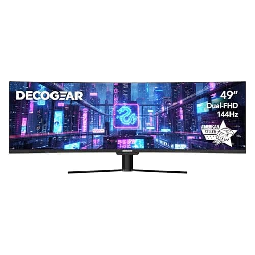 Deco Gear Curved 49” Super Ultrawide Gaming Monitor, 32:9 WDFHD 3840×1080, 144Hz, 3ms, 3000:1 VA, HDR400, Adaptive Sync, USB-C 65W, HDMI/DP, PBP/PIP, KVM, 1800R, American Seller - Image 1