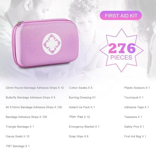 277PCS Compact Emergency First Aid Kit for Car Business Travel Size Backpacking Gear Bag Camping Essentials Survival Kit Supplies for Road Trips, Hiking, Outdoor Play Pink AMORNING - Thumbnail 3