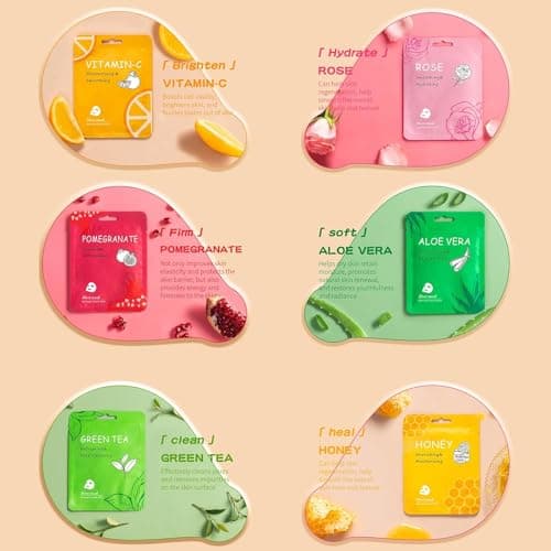 Meleell 36 Pack Face Masks Skincare Bulk Pack,Hydrating Face Masks Beauty For Sensitive Skin,Sheet Masks For Faces,Facial Masks Sets For Women Skin Care (36-Packs) - Thumbnail 2