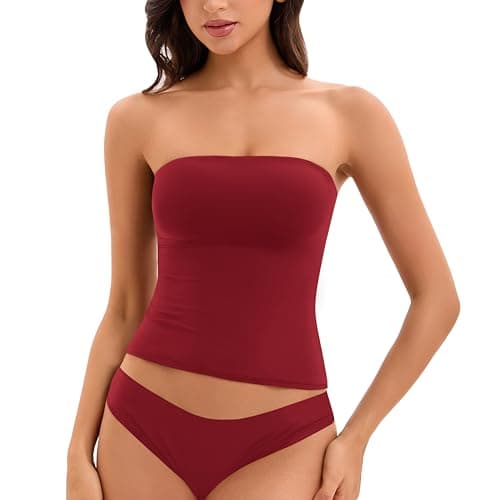 FLYSHEWIN Tube Top Women Y2K Non See Through Double Lined Basic Summer Festival Sexy Going Out Casual Sleeveless Tank Top Wine