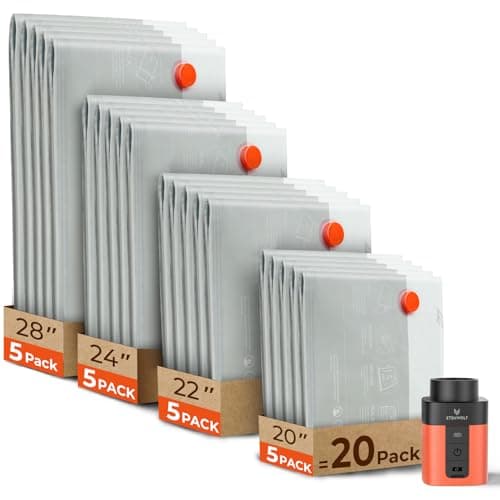 ETENWOLF 20 Pack Vacuum Seal Bags for Clothing with Rechargeable Wireless Pump,Travel Vacuum Storage Bags for Luggage and Suitcase Space Saver Compression Bags in 4 Carry-On Sizes (20/22/24/28Inch) - Image 1