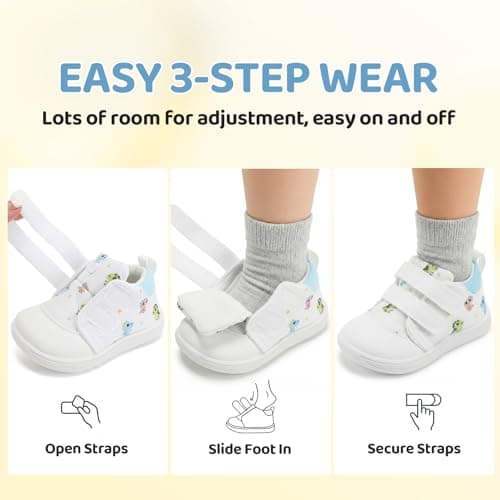 STQ KIDS Baby Walking Shoes Wide Toe Box Infant Barefoot Shoe Boys Girls Soft Toddler Tennis Sneaker Mid Top Babies First Walkers Non-Slip Ankle Support White Dinosaur 6-9 Months Infant Size 3 US - Thumbnail 6