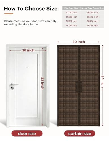 AEOCOO Thermal Door Curtain, Fit Size up to 36 x 80 Inches, Magnetic Insulated Door Curtains for Doorway/Front/Back/Basement, Oxford Cover with Thick Cotton to Keep Warm Winter, Brown, Rectangle - Thumbnail 2
