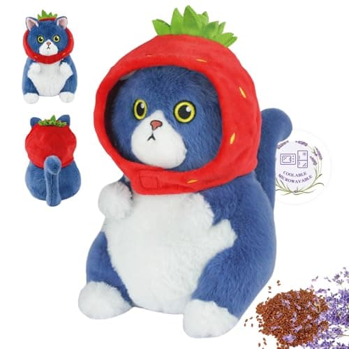 Ayehe Cat Microwavable Stuffed Animals, Cute Heated Stuffed Animals Plushies, Heating Pad Animal Plush Toys for Adults and Kids (Strawberry)
