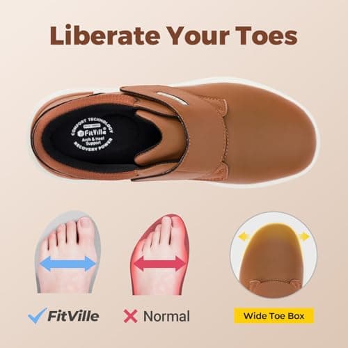 FitVille Diabetic Shoes for Men Extra Wide Comfortable Leather Walking Shoes Hook & Loop Orthopedic Dress Sneakers for Edema and Swollen Feet (X-Wide 12.5, Marmalade) - Thumbnail 5