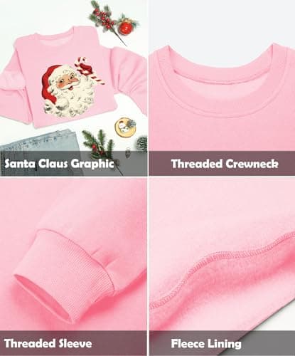 LETSEE Womens Christmas Sweatshirt Crewneck Graphic Oversized Casual Ugly Funny Pullover Sweaters Comfy Fall Fashion Outfits, A-Pink, Small - Thumbnail 5