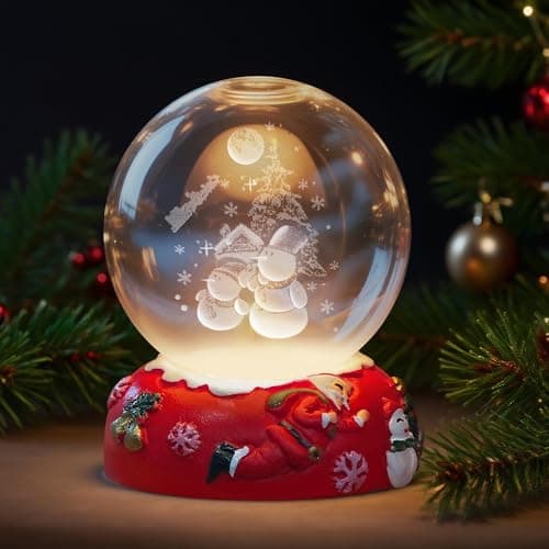 L LOHAS LED 3D Crystal Ball Night Light-Laser Engraved Snowman with Red Holiday Base,Cute & Funny Christmas Night Light for Kids, 3000K Warm White for Christmas Party Decor