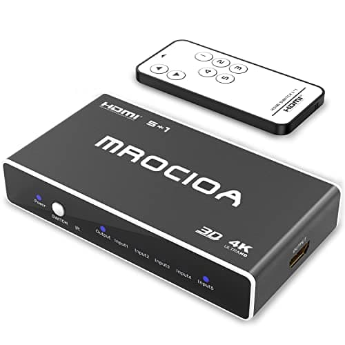 Mrocioa HDMI 2.0 Switch 5 in 1 Out with Remote, 4K@60Hz Splitter Switcher, HDCP 2.3, ALLM/VRR, Dolby Vision/HDR10+/Atmos, Aluminum+Acrylic, for PS5/4, Xbox, Apple TV, Fire TV - Image 1