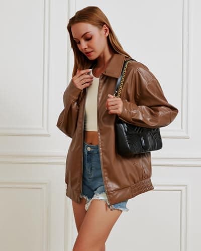 Keoouure Leather Jacket Women Oversized Faux Jacket Fall Fashion Motorcycle Coat 2026 Outfits Clothes Y2k Tops - Thumbnail 2