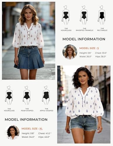 GRACE KARIN Boho Tops for Women Summer, Dressy Casual Floral Blouses, V Neck Button Up 3/4 Sleeve Shirts for Vacation Brown XL - Thumbnail 6