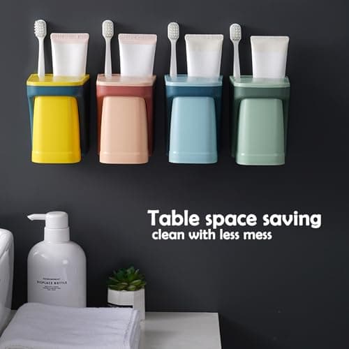 Toothbrush Holder for Bathroom，Wall Mounted Magnetic Suction Cup Set, sgzscl Bathroom Storage Organizer Space Saving for Family Daily Use (Square Blue) - Thumbnail 4