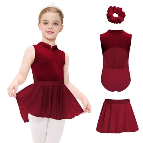 JiAmy Girls Ballet Leotards with Invisible Zipper & Removable Skirt Mesh Back Cutout Dance Dress Outfit for Toddler/Kids Rose Red 7-8 Years - Image 1