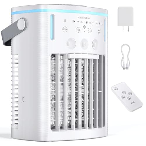 Portable Air Conditioners, New 4-in-1 Ultra-Quiet Portable AC Unit, 1000ML Water Tank Evaporative Air Cooler with 3-Cool Mist & 3-Speeds, Remote Control, 7 Color Light, 8H Timer for Bedroom,Office,Car - Image 1
