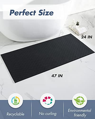 AMOAMI Bath-Mat, Ultra Thin Bath Runner Rug Mat, Rubber Backed Bath Mats for Bathroom Non Slip, Absorbent Bath Rug for Bathroom Floor, Shower, Sink 2'x 4'(24" x 47") Black - Thumbnail 2