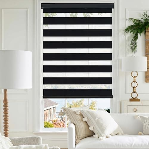 GHV Corded Zebra Blinds for Windows Blackout Dual Layer Privacy Shades for Indoor Windows Light Control for Day and Night Home Office (Black, 33 in(W) x 64 in(H))