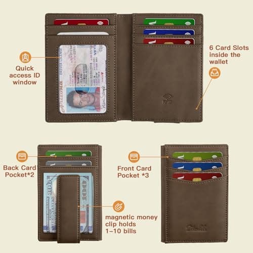 Zitahli Mens Slim Wallet - RFID Blocking Leather Bifold with Magnetic Closure, 12+ Card Capacity ID Window | Money Clip Gifts for Him - Thumbnail 2