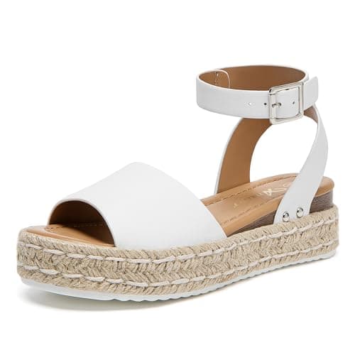 Athlefit White Espadrille Wedge Sandals for Women Open Toe Buckle Sandals Dressy Cute Platform Sandals White Size 9.5 - Image 1